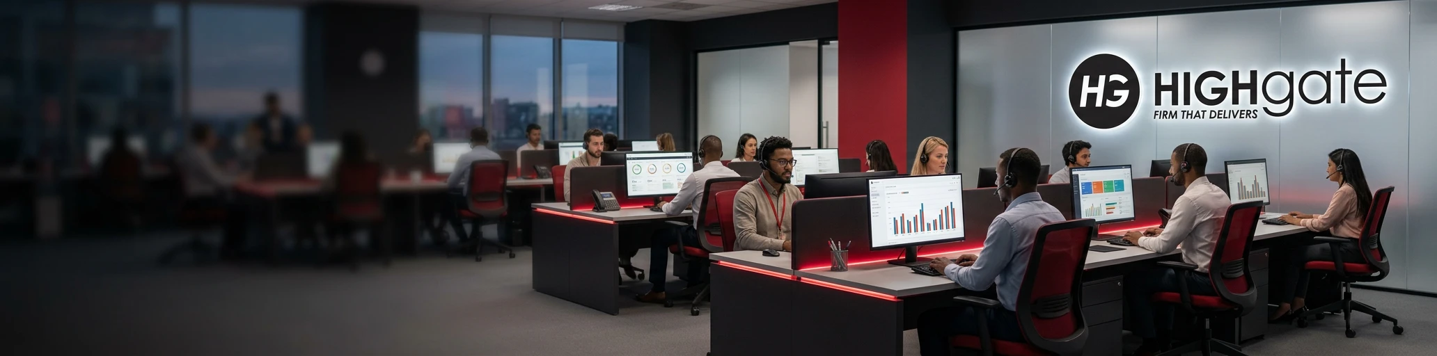 HighGate support team working at their desks in a modern office
